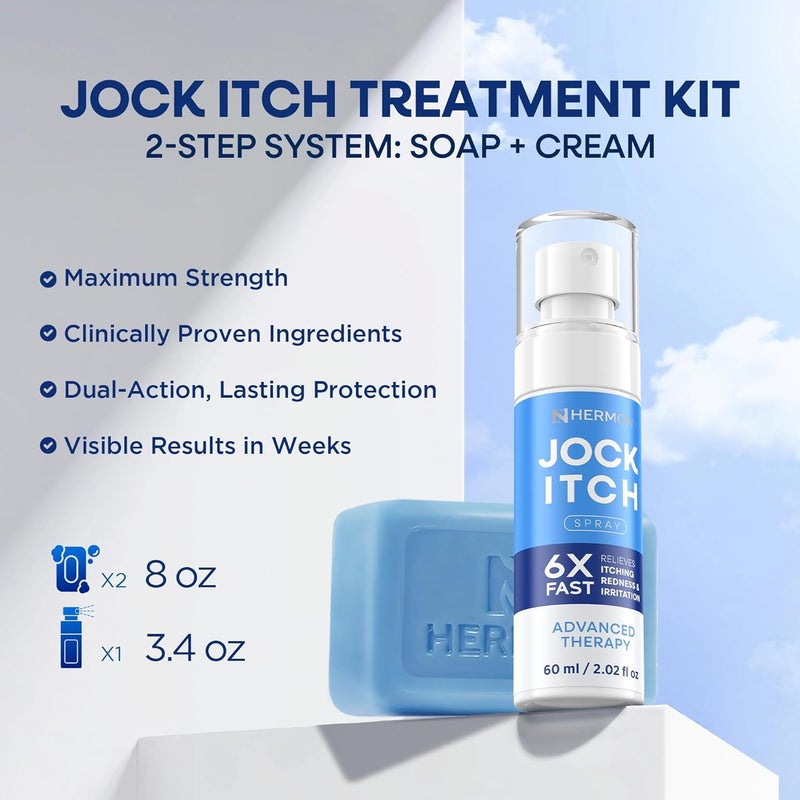 Hermon Antifungal Jock Itch Spray & Soap Kit: Powerful Treatment of Antifungal Spray & Soap for Jock Itch with 2.01 fl.oz & 2 Bars - Fast & Effective Relief of Itching, Burning, Redness, & Irriation - Image 2